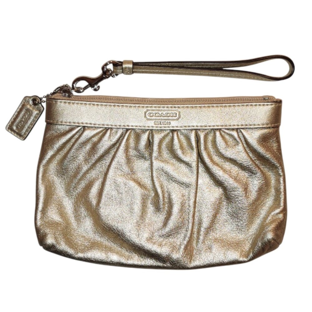 Coach Gold Metallic Zipper Clutch Wristlet